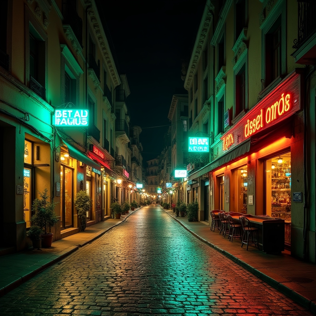 Quartiere commerciale di Napoli di notte